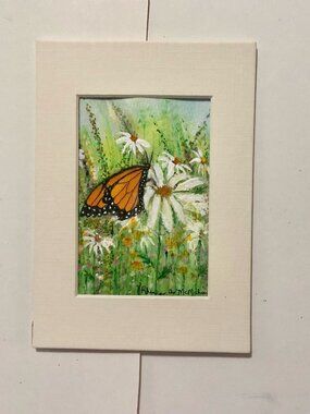 Monarch Butterfly on Daisy Watercolor Painting